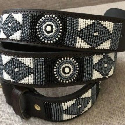 Beaded white, grey and black belt